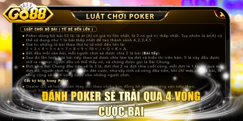 Đánh poker sẽ trải qua 4 vòng cược bài